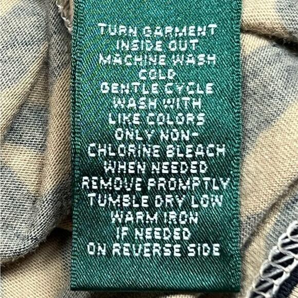 Lauren Ralph Lauren Women's Woven Cotton Black & Beige Tiger Stripe Tee, Size L - Picture 5 of 7